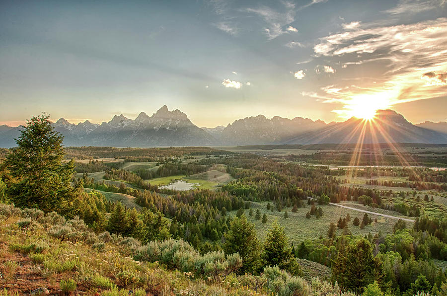 Sunset At The Tetons And Hedrick Pond Photograph by Ronnie Wiggin