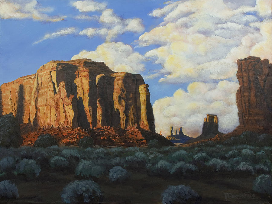 Sunset at the Window Monument Valley Painting by Timithy L Gordon