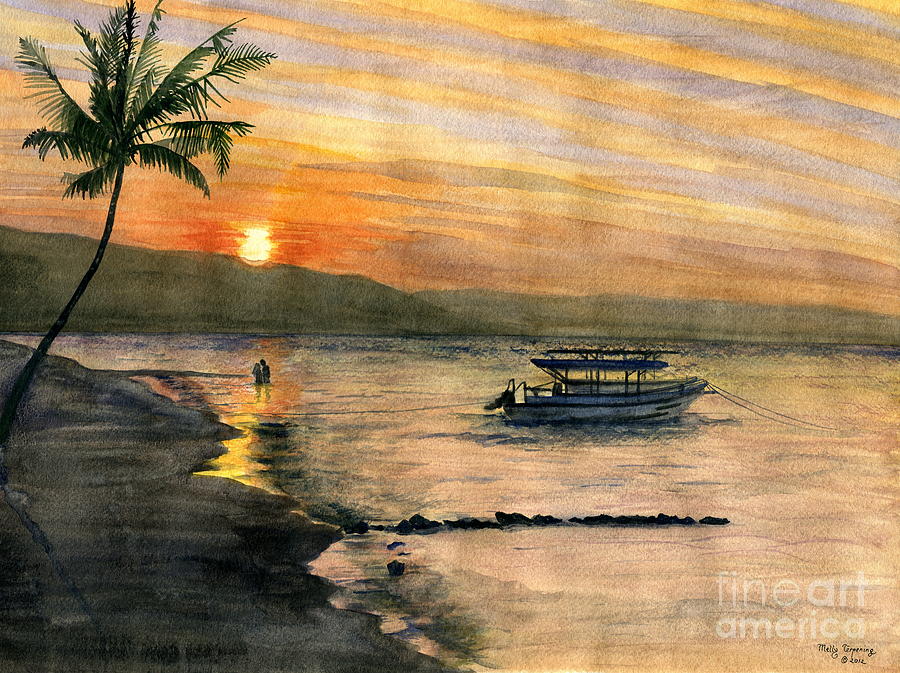 Sunset At Tropical Island Painting by Melly Terpening