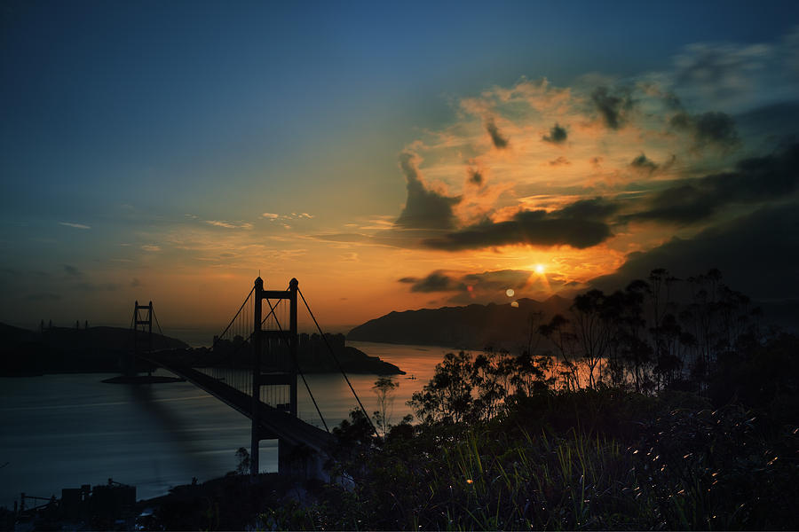 Sunset at Tsing Ma Bridge Photograph by Afrison Ma