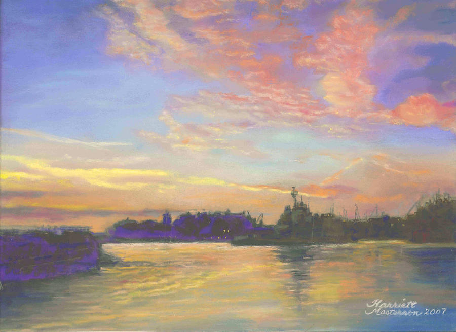 Sunset at Victoria Harbor Painting by Harriett Masterson