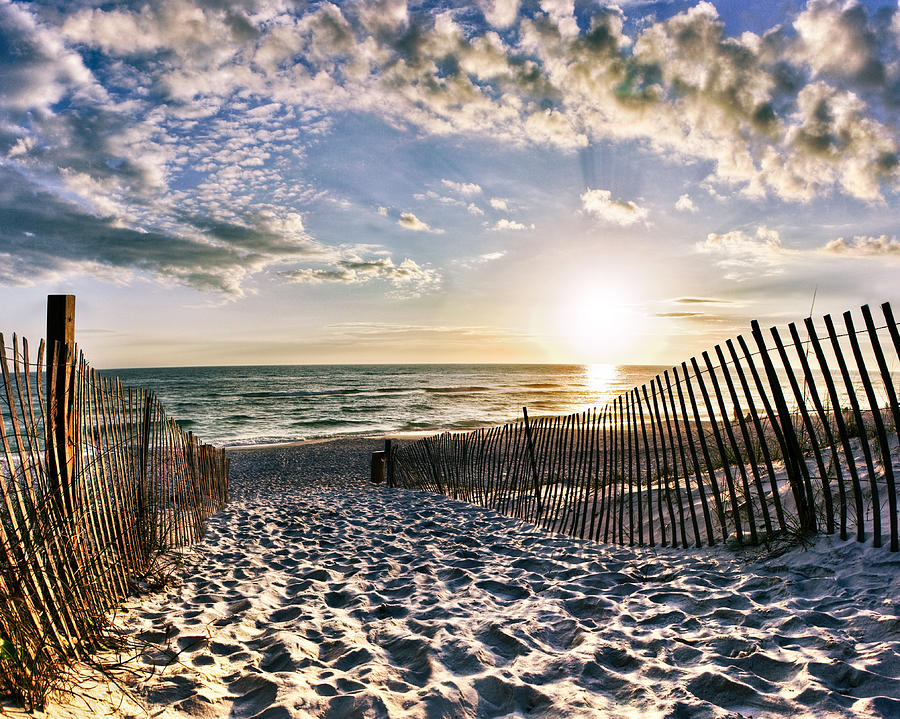 Sunset Photograph - Sunset Beach 30a Rosemary Florida White Sand Pathway Art by Eszra