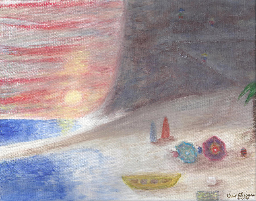 Sunset Beach Bums  Painting by Carol Eliassen