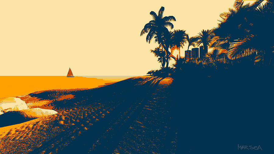 Paradise Digital Art - Sunset beach by Marina Likholat