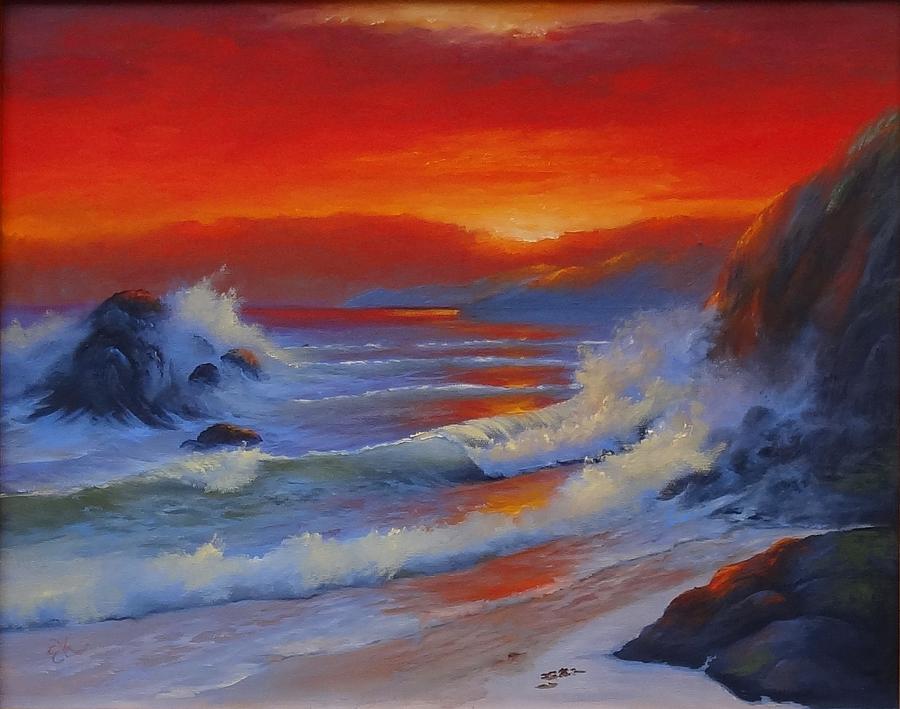 Seascape Painting - Sunset Beach by Fineartist Ellen