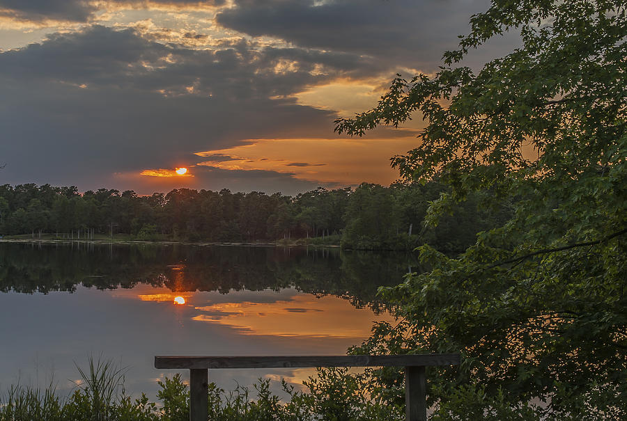 Sunset Photograph - Sunset Bench Lake Horicon NJ by Terry DeLuco
