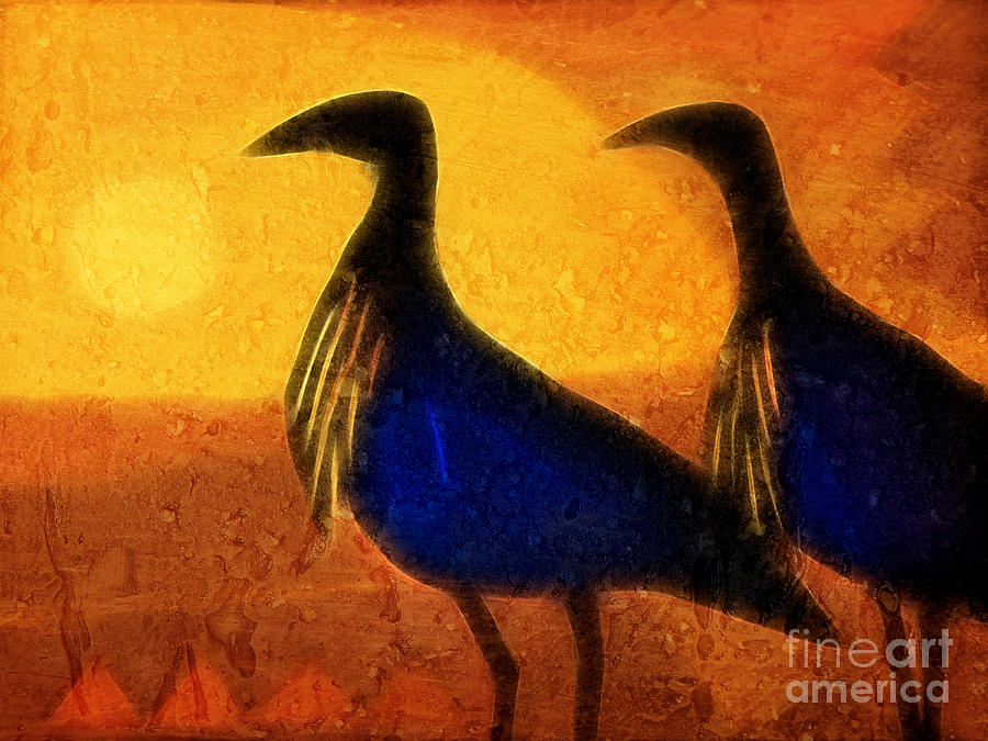 Sunset Birds Painting by Lutz Baar