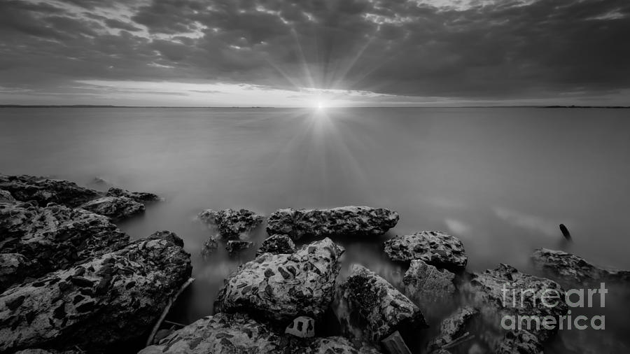 Nature Photograph - Sunset Bliss bw 16x9 crop by Michael Ver Sprill