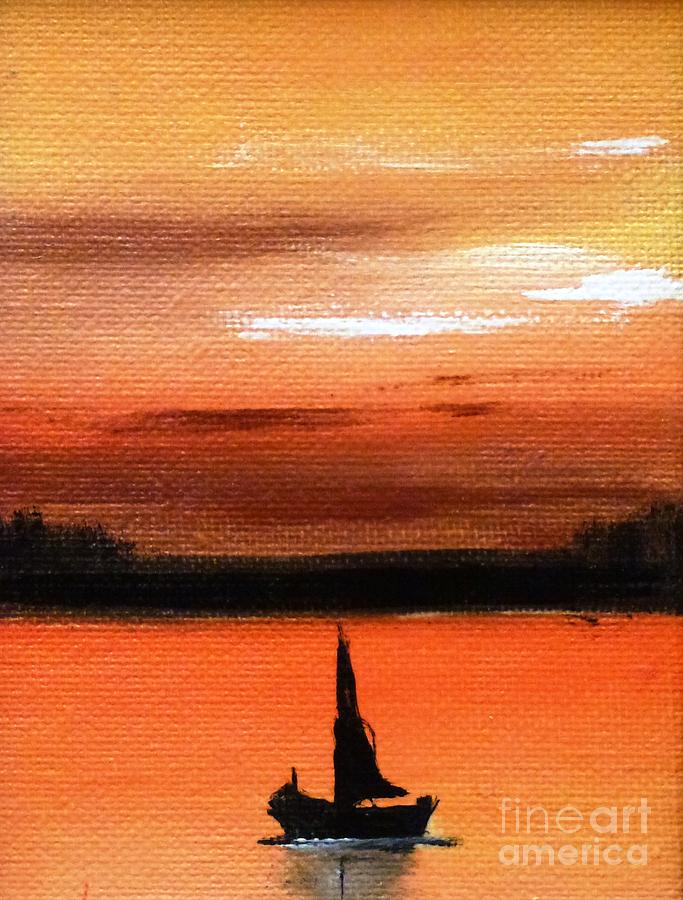 Sunset Boat Painting by Amalia Suruceanu