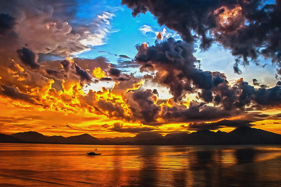 Sunset Digital Art - Sunset Boating by Georgiana Romanovna
