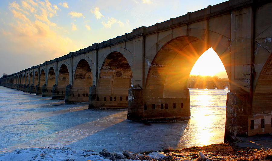 Bridge Photograph - Sunset Bridge Harrisburg by Joseph Skompski
