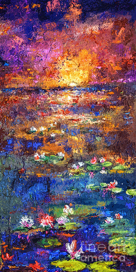 Sunset by the Lily Pond Painting by Ginette Callaway
