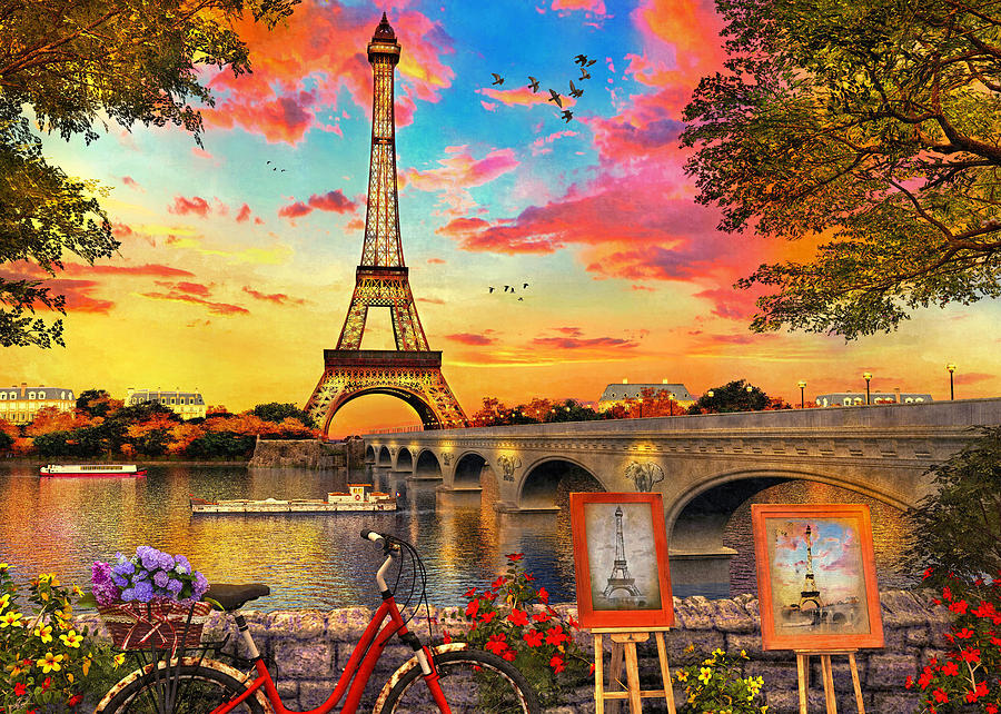 Sunset By The Seine Painting by MGL Meiklejohn Graphics Licensing