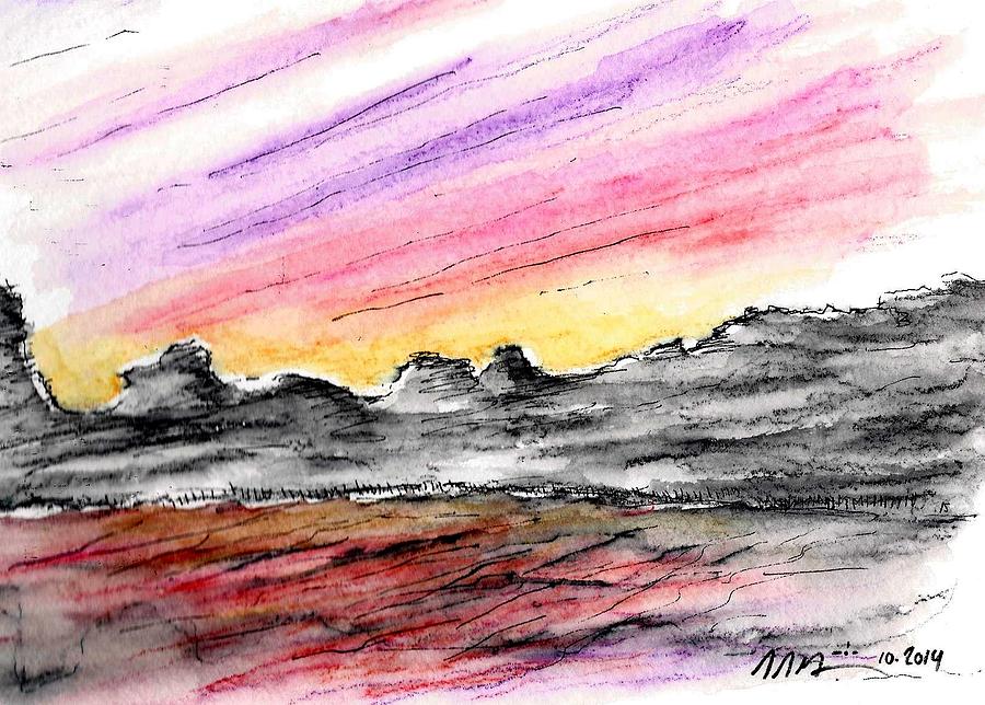 Sunset Canyon Drawing by Jason Nicholas
