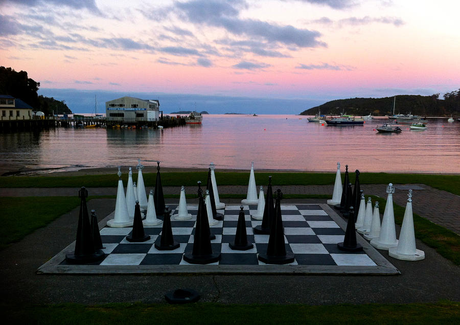 Sunset Chess at Half Moon Bay Photograph by Venetia Featherstone-Witty