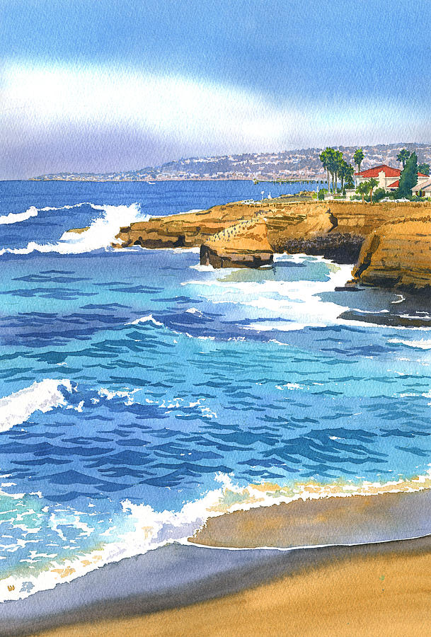 Sunset Painting - Sunset Cliffs Point Loma by Mary Helmreich