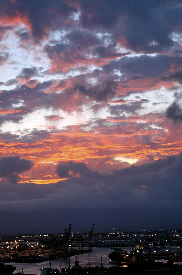 Sunset Cloudy Skies over Honolulu Harbor Photograph by Lehua Pekelo-Stearns