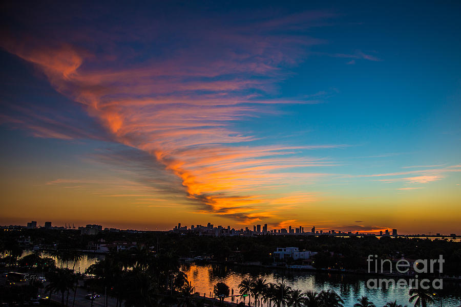 Miami Skyline Photograph - Sunset Cold Front Moving Over Miami by Rene Triay FineArt Photos