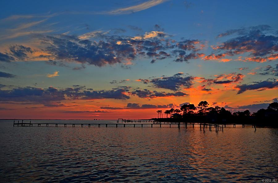 Sunset Colors on Santa Rosa Sound with Rays Photograph by Jeff at JSJ Photography