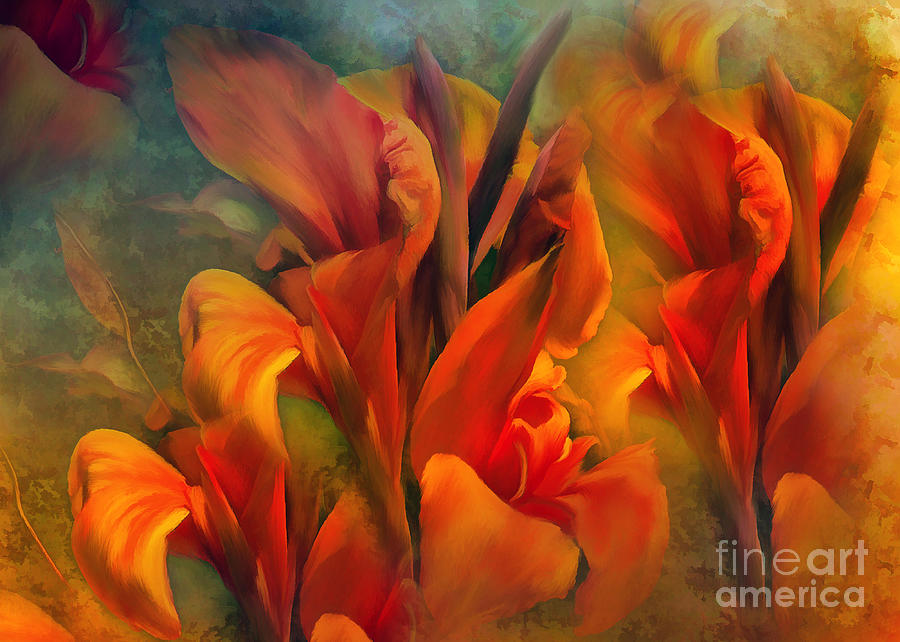 Sunset Flowers   Canna Pretoria flowers Painting by Elaine Manley