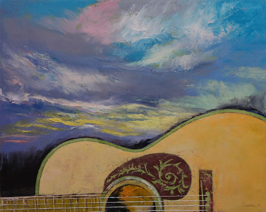 Guitar Painting - Sunset Guitar by Michael Creese