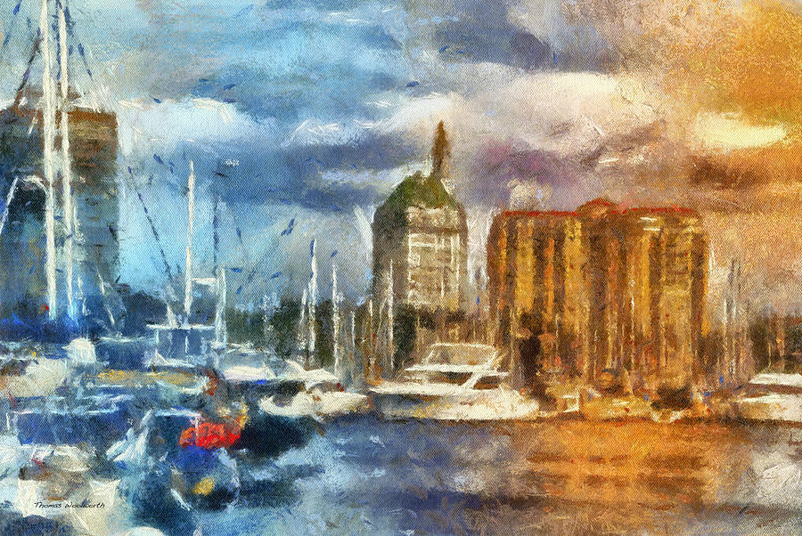 Long Beach Photograph - Sunset Harbor View Downtown Long Beach CA 01 Photo Art 01 by Thomas Woolworth