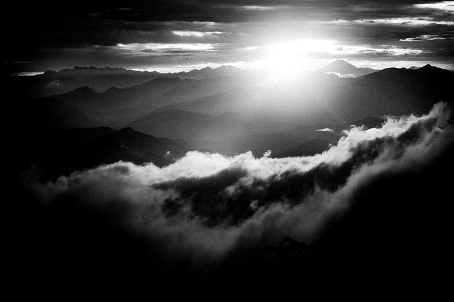 Sunset Himalayas Mountain Nepal silhouette Photograph by Raimond Klavins