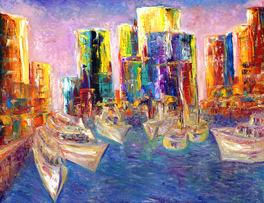 Sunset In A Harbor Painting by Helen Kagan