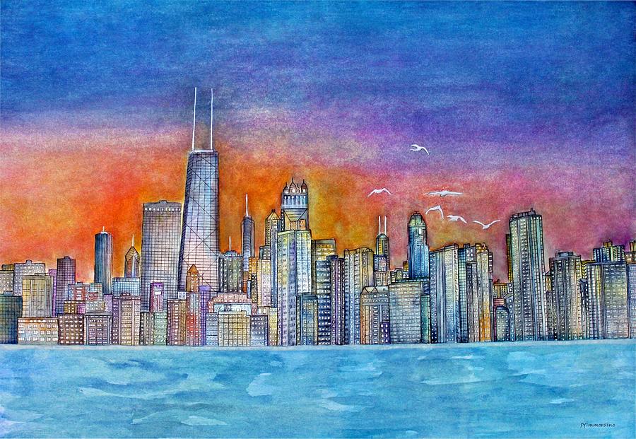 Chi Town Sunset Painting by Janet Immordino