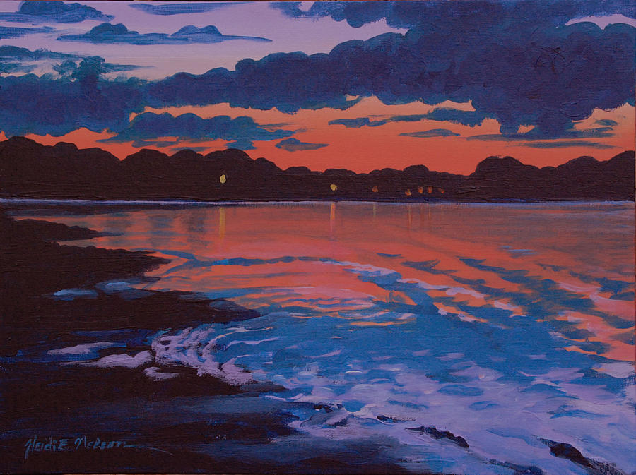 Sunset in Orange Teal and Lavender Painting by Heidi E Nelson