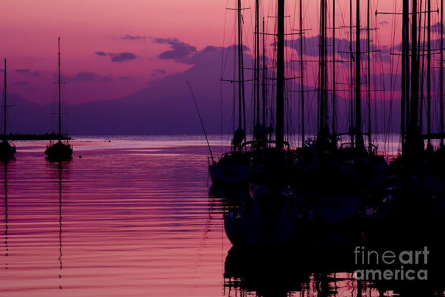Sunset in Pink and Purple with Yachts at Bay Photograph by Beverly Claire Kaiya