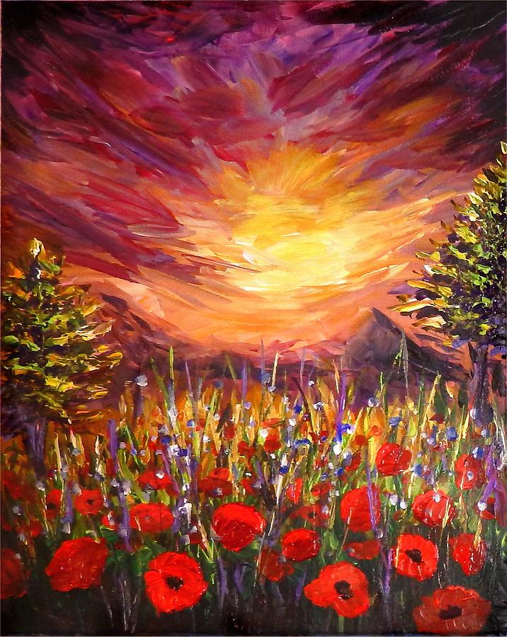 Sunset in Poppy Valley  Painting by Lilia D