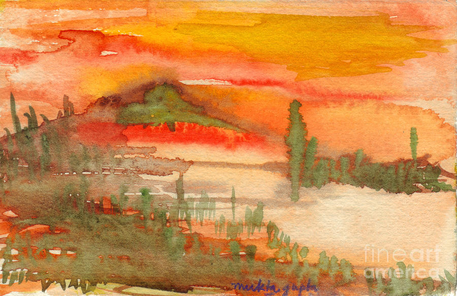 Sunset in Saguaro Desert  Painting by Mukta Gupta