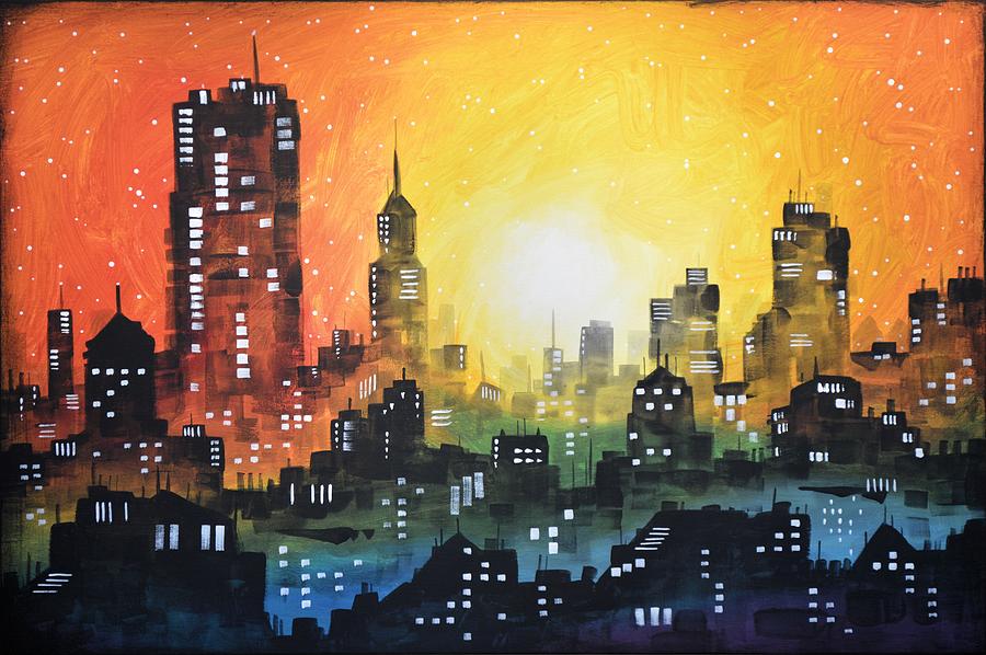City Painting - Sunset In the City by Amy Giacomelli