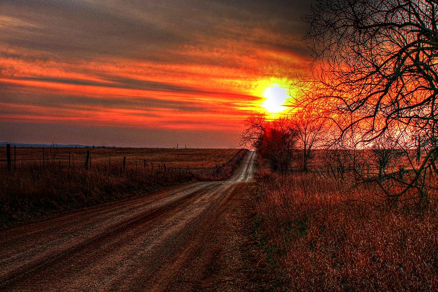 country dirt road sunset