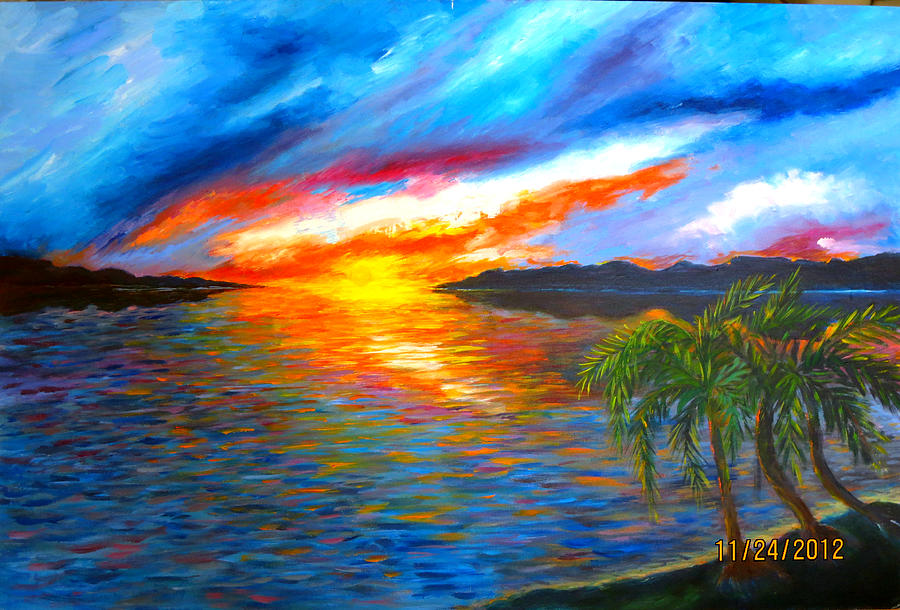 Sunset Painting - Sunset in the Flrida Keys by Rachel Alhadeff