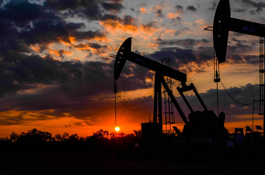 Sunset Photograph - Sunset in the oil field by Tim Singley