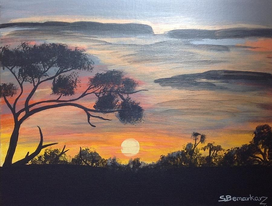 sunset woods painting