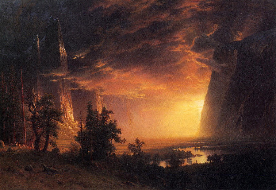 Sunset in the Yosemite Valley Painting by Albert Bierstadt