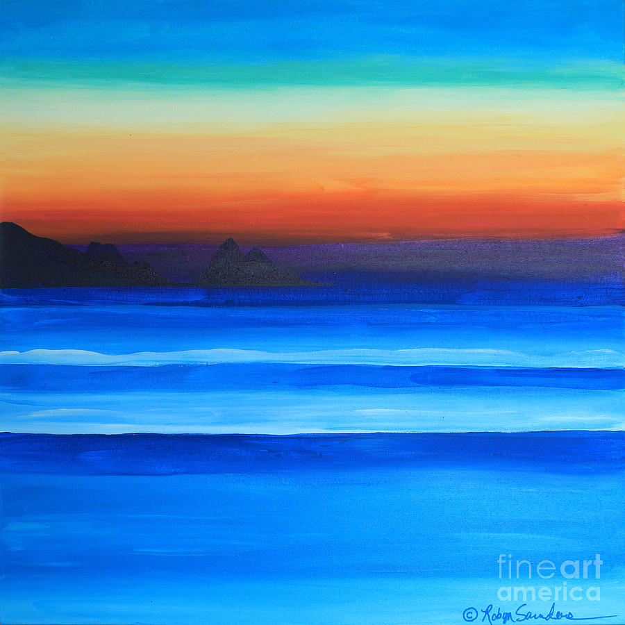 Sunset Island to Right at Sea Painting by Robyn Saunders