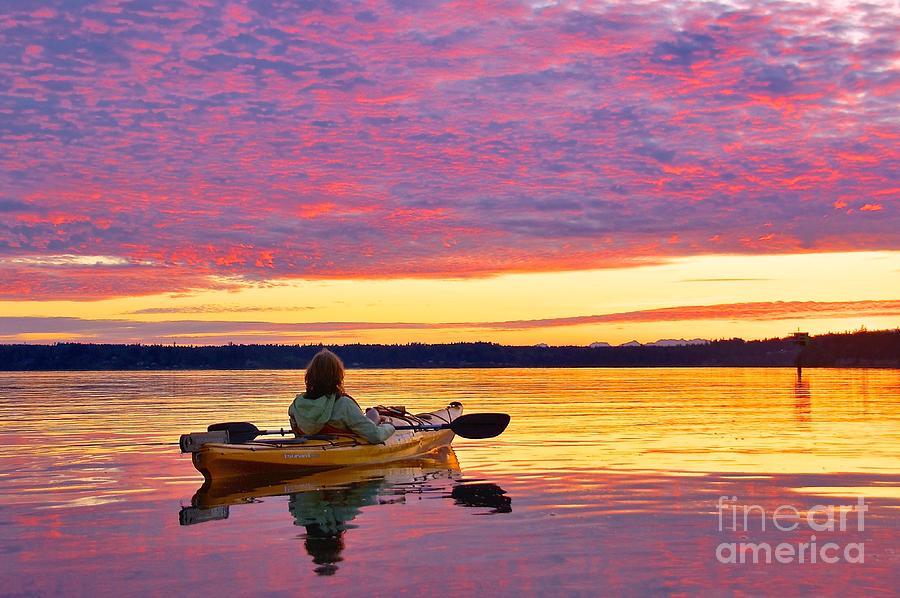 Sports Photograph - Sunset Kayaker by Sean Griffin