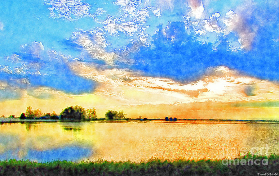 Sunset lake - Digital Paint Photograph by Debbie Portwood