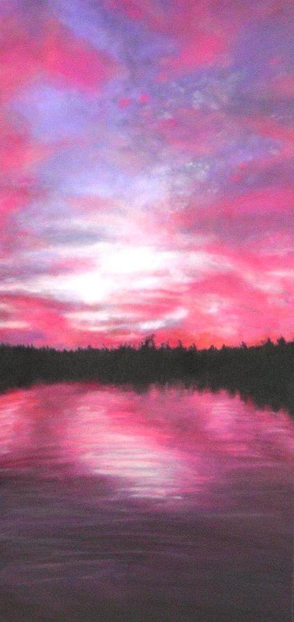 Sunset Painting - Sunset lake Memphremagog in Quebec by Marie-Line Vasseur
