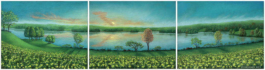 Sunset Pastel - Sunset Lake Triptych by Michael Heikkinen