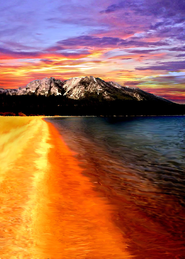National Parks Painting - Sunset Lake Tahoe Painting by Bob and Nadine Johnston