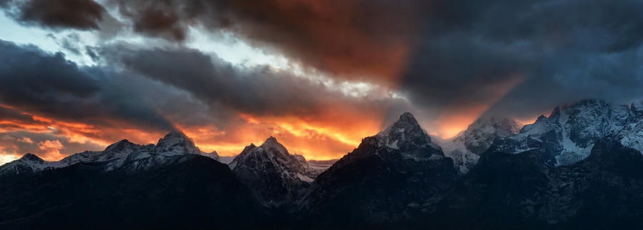 Sunset Light Rays From The Tetons Photograph