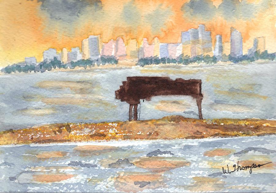 Sunset Miami Piano Bar  Painting by Warren Thompson