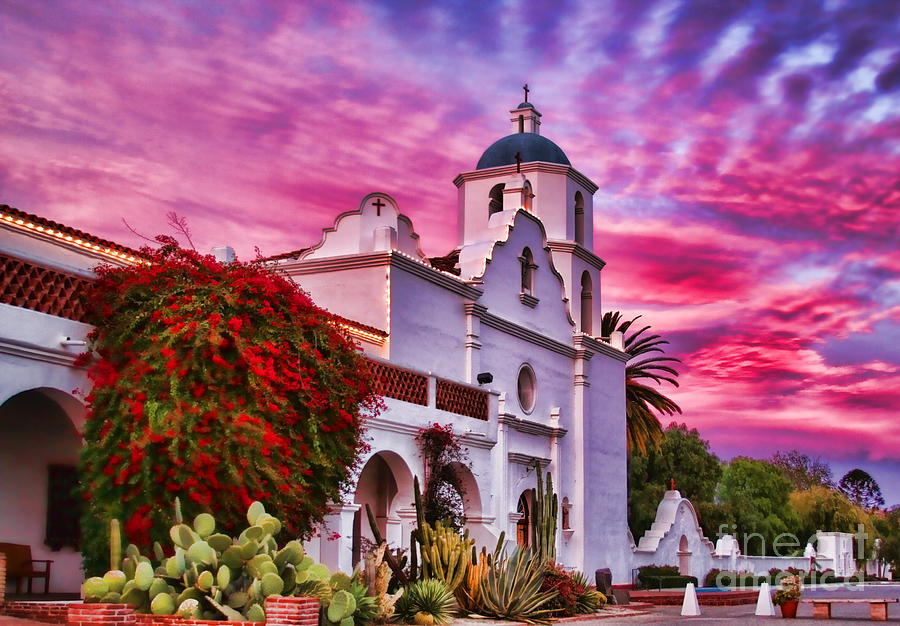 Sunset Mission San Luis Rey de Francia By Diana Sainz Photograph by Diana Raquel Sainz