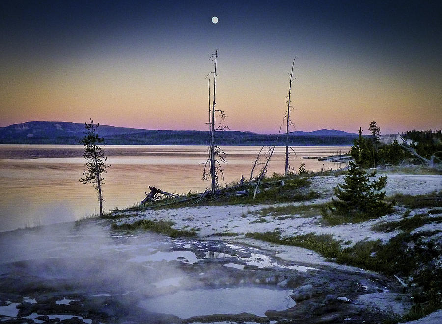 Sunset Moonrise Lake Yellowstone Photograph by Dean Ginther
