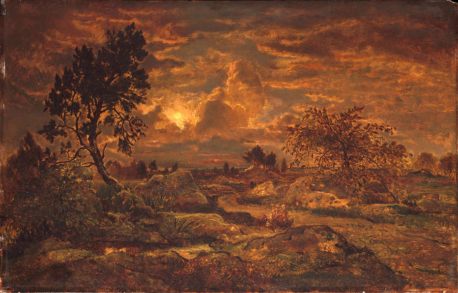 Sunset near Arbonne Painting by Theodore Rousseau